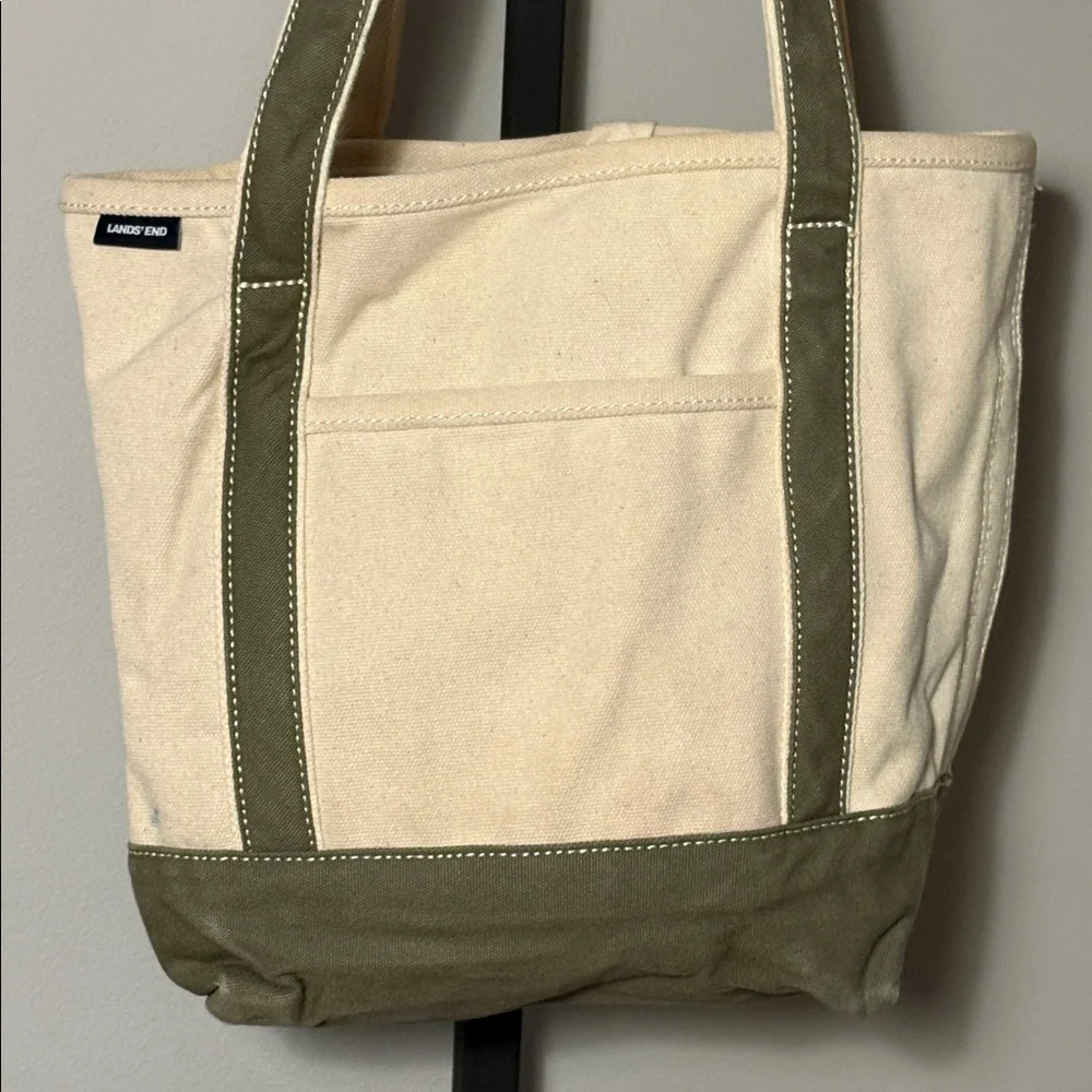 Lands’ End Canvas Tote Bag Cream Green - Picture 3 of 5